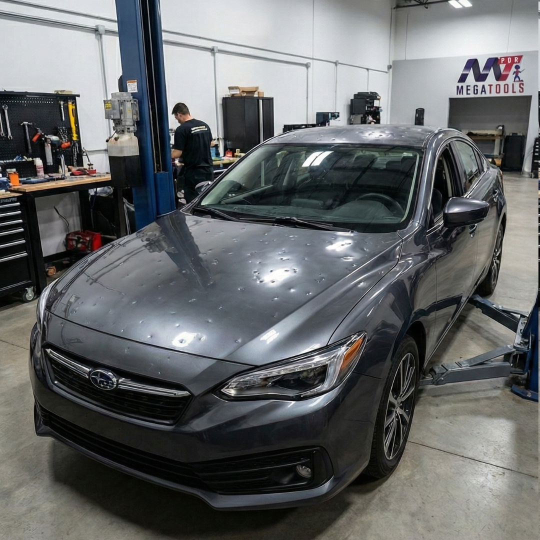 Veículo com amassado antes do reparo PDR.